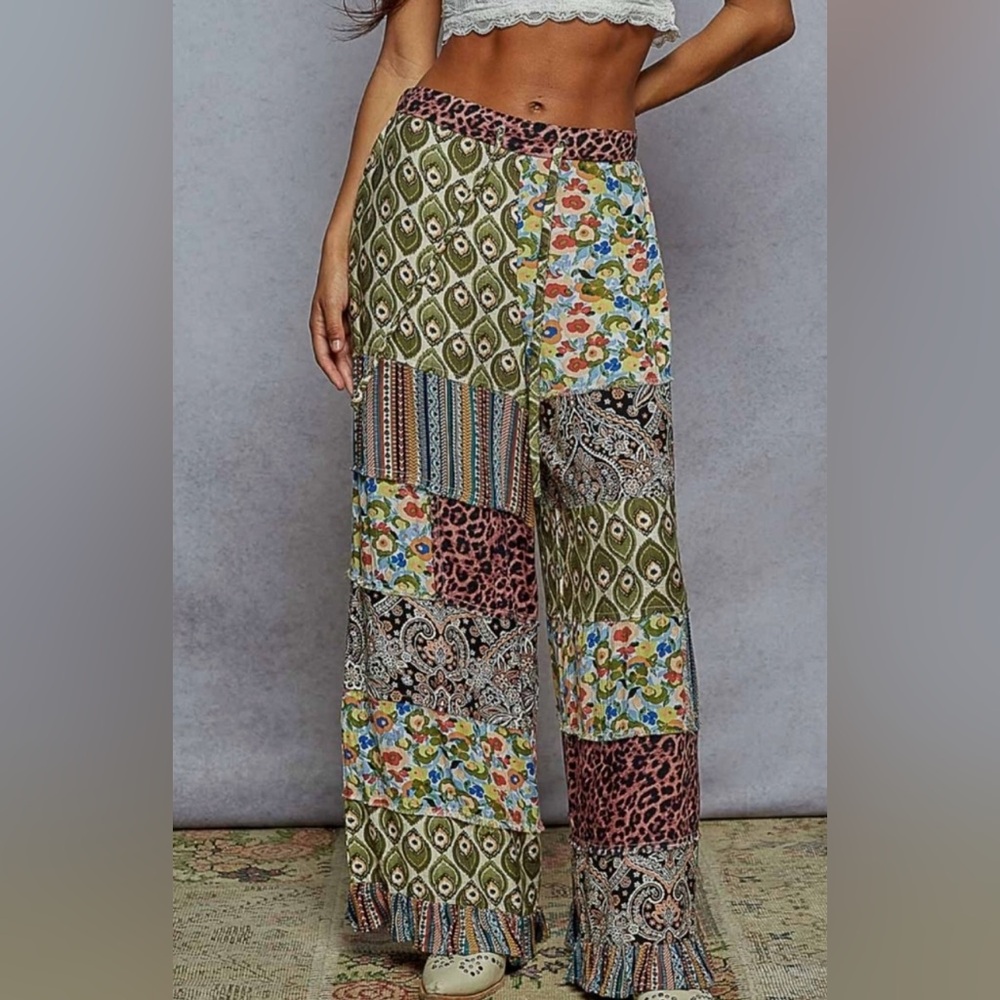 081 - Pol Multicolor Patchwork Palazzo Pants - image 2